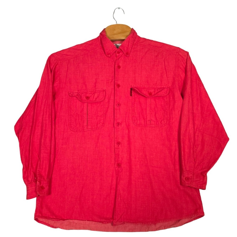 Vintage Levis Diamond Label Red Button Down Shirt Mens L 100% Cotton Long Sleeve